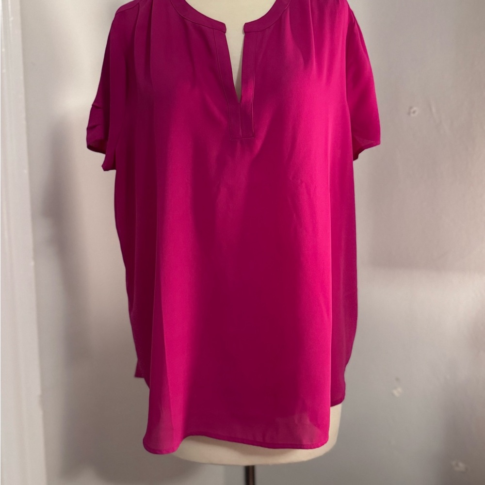Pleione Pink Short Sleeve Blouse with Mandarin Collar